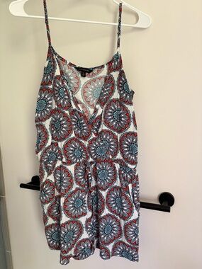Banana Republic Patterned Spaghetti Strap Romper in White, Blue & Red